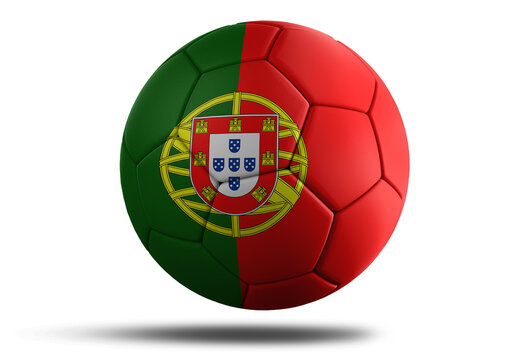Portugal flag football ball for 2022 Soccer World Cup. Portugese country flag on a hovering ball on isolated transparent background