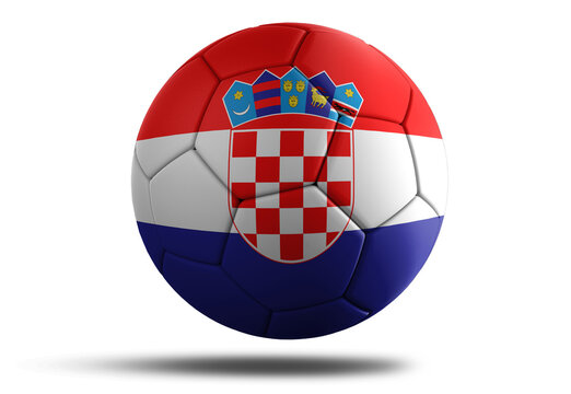 Croatia flag football ball for 2022 Soccer World Cup. Croatian country flag on a hovering ball on isolated transparent background
