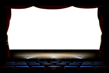 A theater or theatre or possibly a cinema movie screen background with red curtains