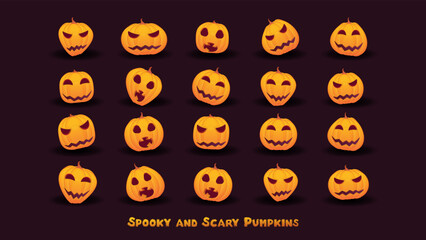 set of Scary and spooky Halloween pumpkins