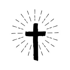 Christian cross sign hipster sun starburst circle retro vintage design isolated on white background.