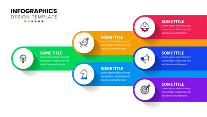 Infographic template. 6 steps with text and icons