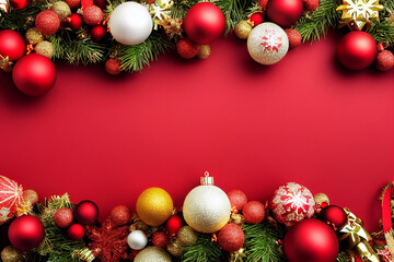 Christmas balls on a red background