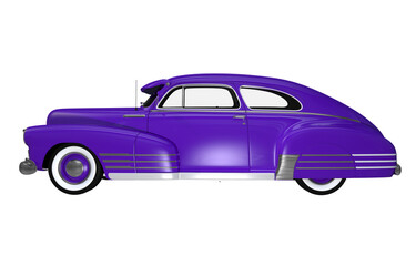 Obraz na płótnie Canvas Oldtimer Side View PNG Illustration. Violet Aged Classic Car Isolated on Transparent Background.