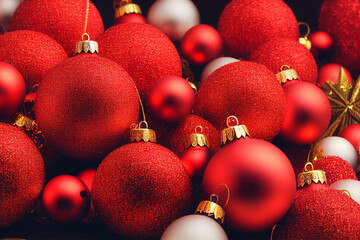 Christmas balls on a red background