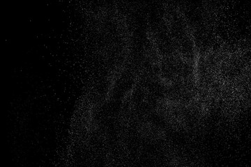 Distressed white grainy texture. Dust overlay textured. Grain noise particles. Rusted black background. Vector illustration. EPS 10.	