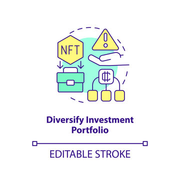 Diversify investment portfolio concept icon. Ability to get profit. NFT benefit abstract idea thin line illustration. Isolated outline drawing. Editable stroke. Arial, Myriad Pro-Bold fonts used