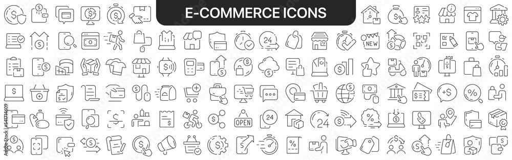 Aufkleber E-commerce icons collection in black. Icons big set for design. Vector linear icons