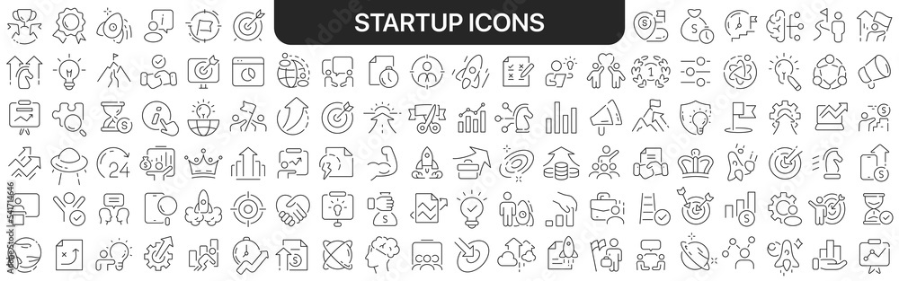 Poster Startup icons collection in black. Icons big set for design. Vector linear icons