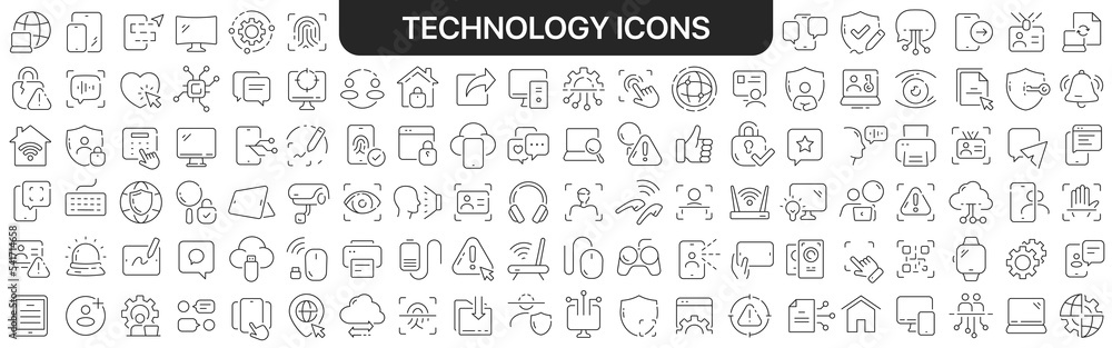 Poster technology icons collection in black. icons big set for design. vector linear icons