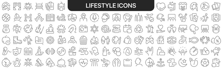 Lifestyle icons collection in black. Icons big set for design. Vector linear icons