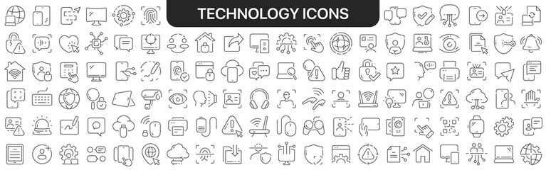 Technology icons collection in black. Icons big set for design. Vector linear icons