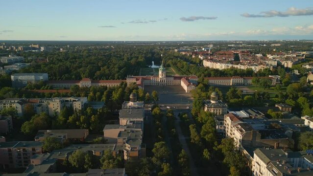 Light and shadow play on the Castle facade. Marvelous aerial view flight berlin