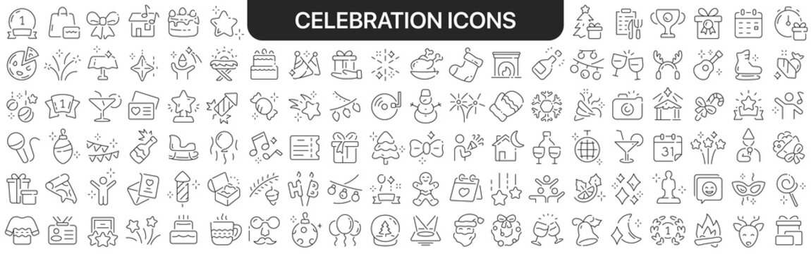 Celebration icons collection in black. Icons big set for design. Vector linear icons