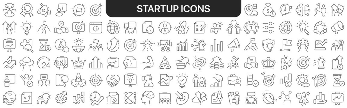 Startup icons collection in black. Icons big set for design. Vector linear icons