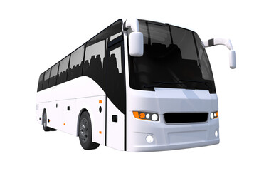 Obraz na płótnie Canvas White Tour Bus PNG Transparent Background Illustration. Modern Tour Bus Front-Side View.