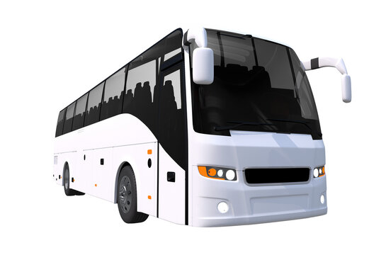 White Tour Bus PNG Transparent Background Illustration. Modern Tour Bus Front-Side View.
