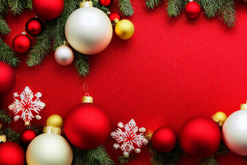 Christmas balls on a red background