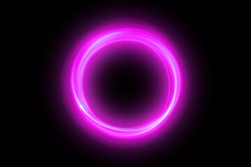 Circle light effect. Neon glowing circle with light rays. Frame isolated on black background