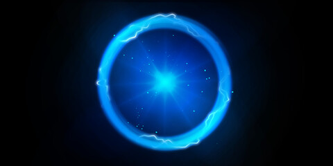 Lightning round frame. plasma magical portal. circle light effect.