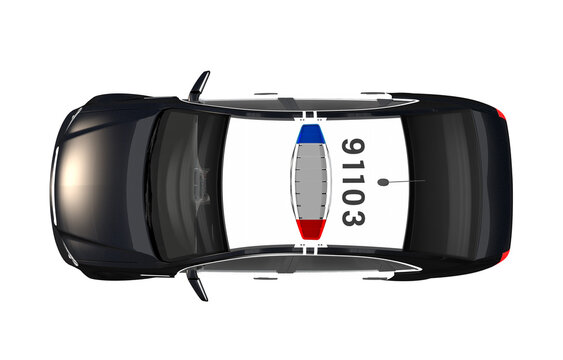 Police Car Top View Illustration Isolated on Transparent Background. PNG Police Cruiser Object.