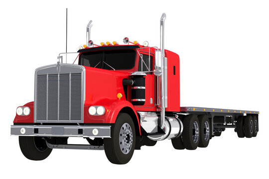Flat Trailer Truck PNG. Flat Platform Trailer Semi Truck PNG Transparent Background Illustration.
