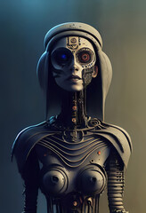 Dark ghost woman skeleton robot - obrazy, fototapety, plakaty