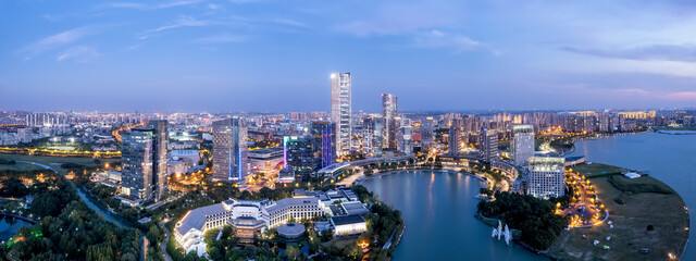 Plakat Aerial photography of Suzhou Moon Bay city night view