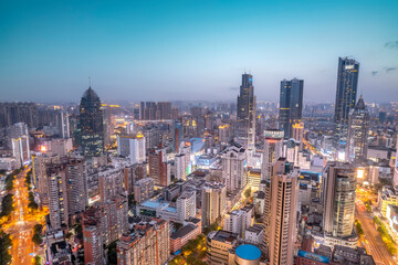 Fototapeta premium Aerial photography Wuxi city buildings skyline night view