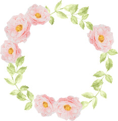 watercolor pink rose bouquet wreath frame for banner or logo