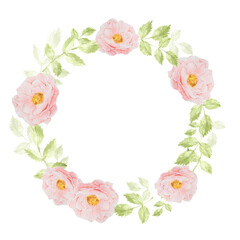 watercolor pink rose bouquet wreath frame for banner or logo