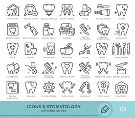 Set of conceptual icons. Vector icons in flat linear style for web sites, applications and other graphic resources. Set from the series - Stomatology and Dental. Editable stroke icon.
