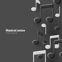 3d music sound notes black and white composition, decoration