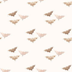 Watercolor halloween seamless pattern with bats 