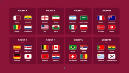 Fotobehang Football World championship groups. Flags of the countries participating in the 2022 soccer championship. Vector © Windawake