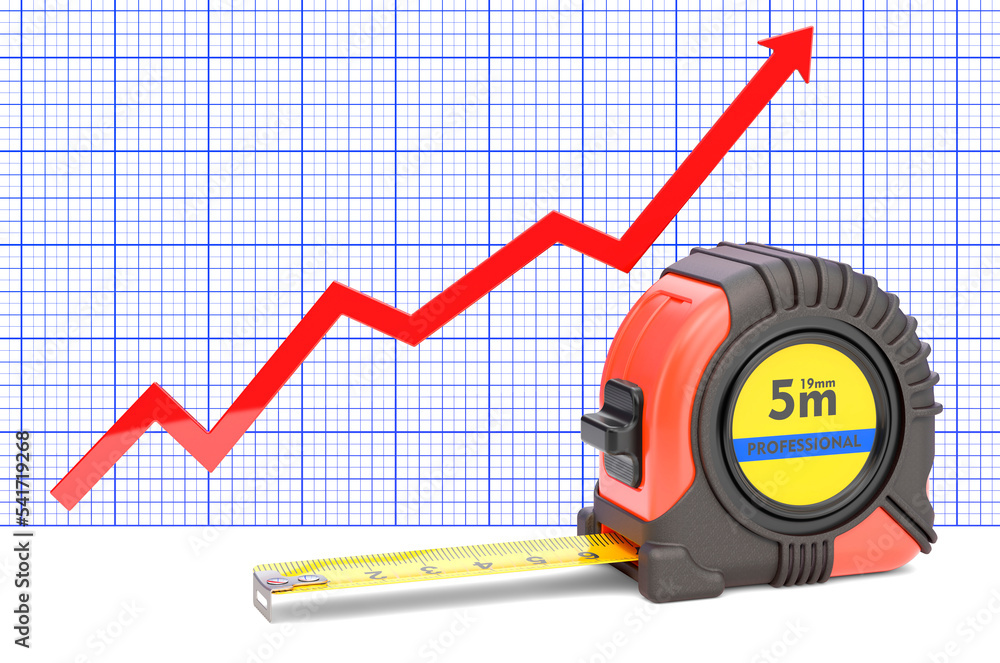 Poster tape measure with growing chart. 3d rendering
