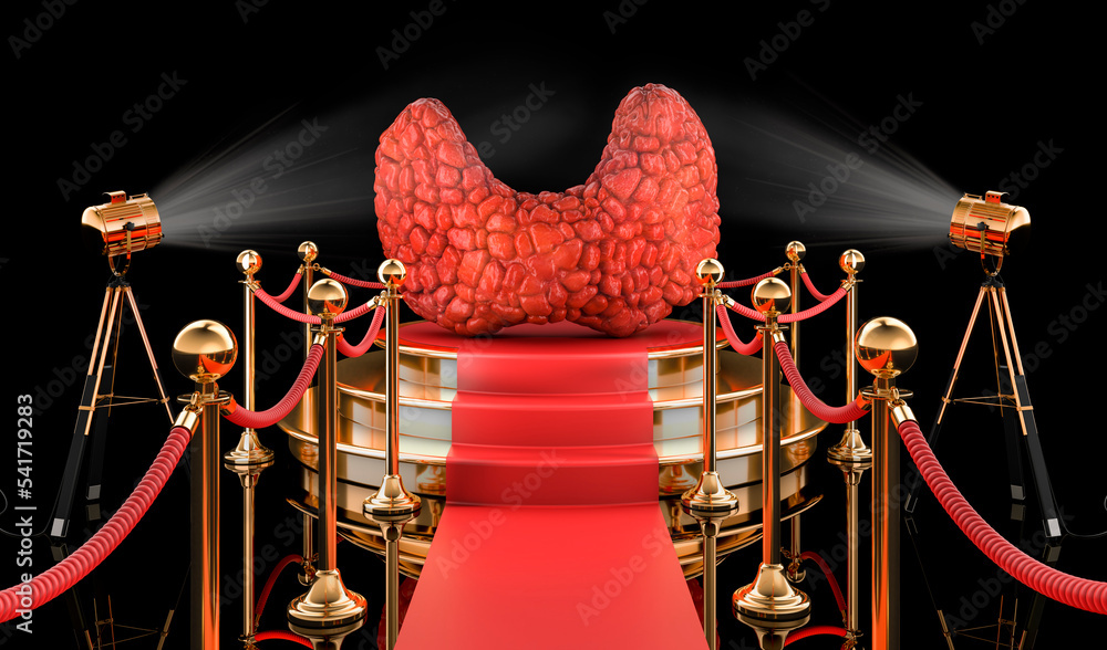 Poster thyroid in podium, 3d rendering isolated on white background