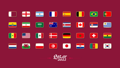 Flags of countries participating to the international soccer tournament in Qatar. vector - obrazy, fototapety, plakaty