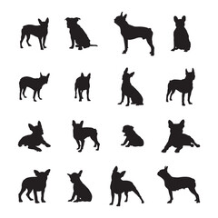 Boston terrier dog silhouettes,  Dog silhouette collection. - obrazy, fototapety, plakaty