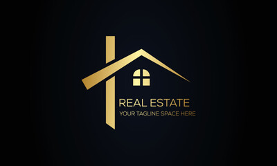 Black Gold Real Estate Logo. Construction Architecture Building Logo Design Template Element.
