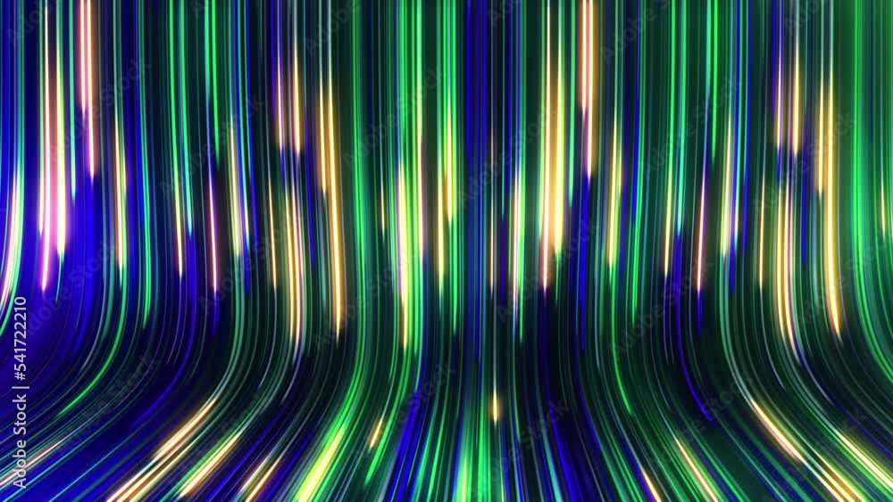 Poster аbstract panoramic neon background with glowing rays. colored rays move along a geometric surface. l