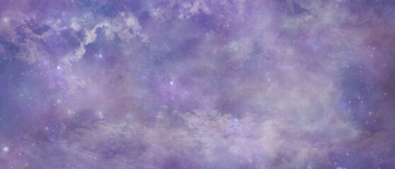 Moody Blue Celestial Sky Background Template - wide banner of blue purple dense clouds 
