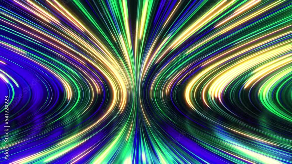 Poster аbstract panoramic neon background with glowing rays. colored rays move along a geometric surface. l