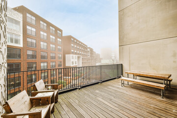 Terrace outside modern apartment building