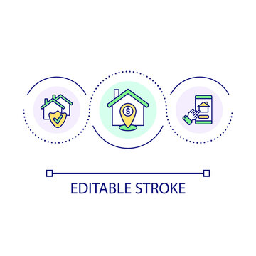 House Hunting Applications Loop Concept Icon. New Home Buying. Real Estate Market Development Abstract Idea Thin Line Illustration. Isolated Outline Drawing. Editable Stroke. Arial Font Used