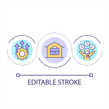 Remote Work Loop Concept Icon. Hybrid Workplace Culture. Asynchronous Worktime. Performance Management Abstract Idea Thin Line Illustration. Isolated Outline Drawing. Editable Stroke. Arial Font Used