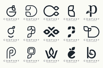 leaf combined with letter logo design and icon set.