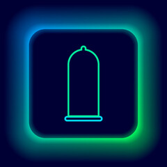 Glowing neon line Condom safe sex icon isolated on black background. Safe love symbol. Contraceptive method for male. Colorful outline concept. Vector