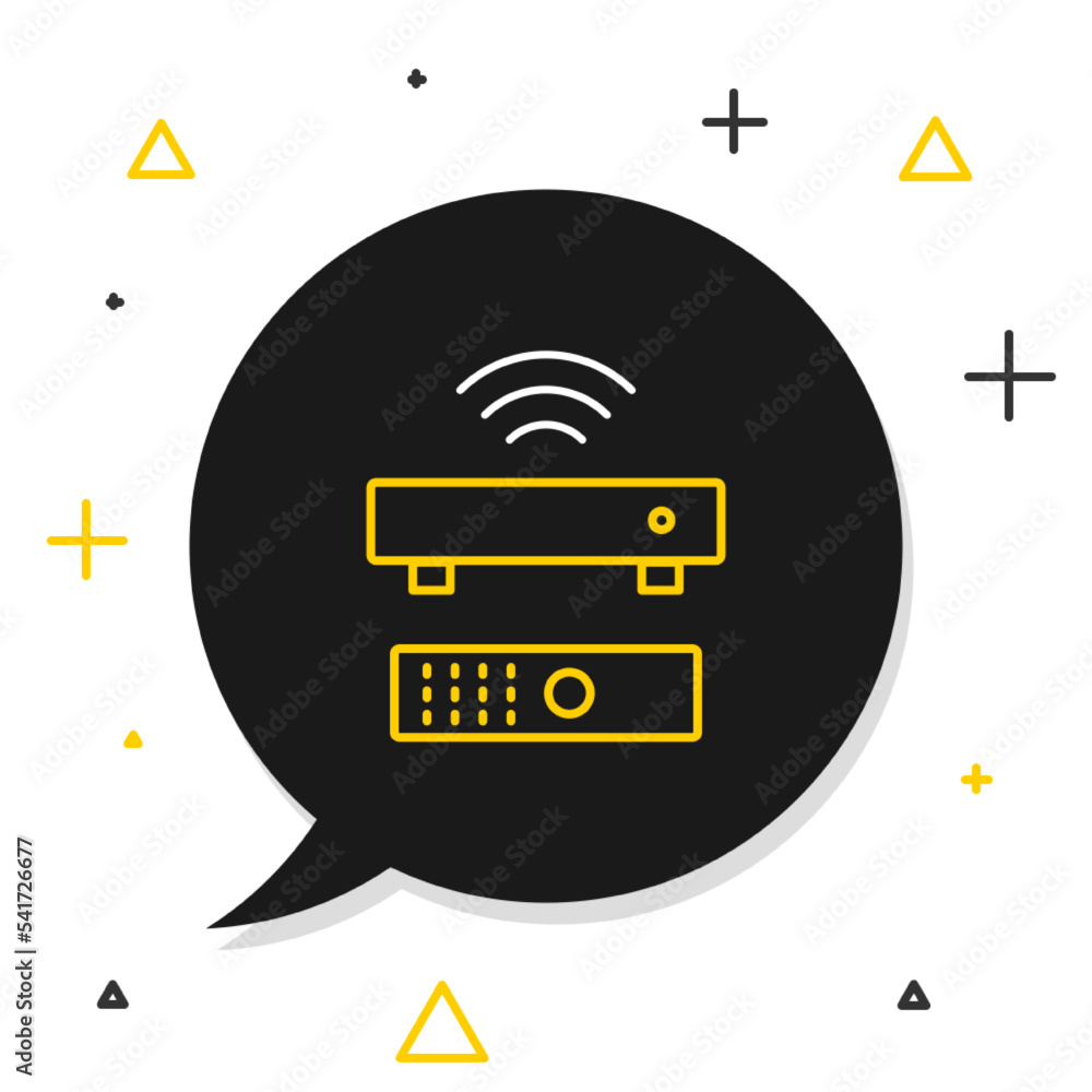 Poster Line Wireless multimedia and TV box receiver and player with remote controller icon isolated on white background. Colorful outline concept. Vector