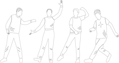men dancing doodle sketch ,outline isolated vector